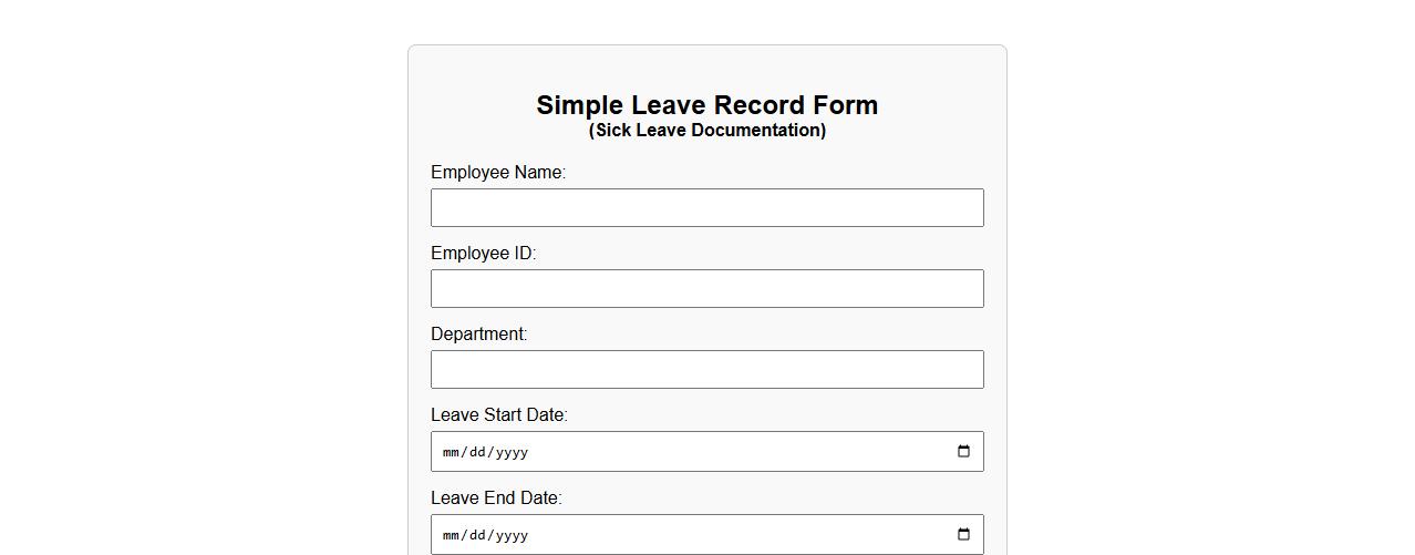 simple leave record form sample for sick leave documentation image preview