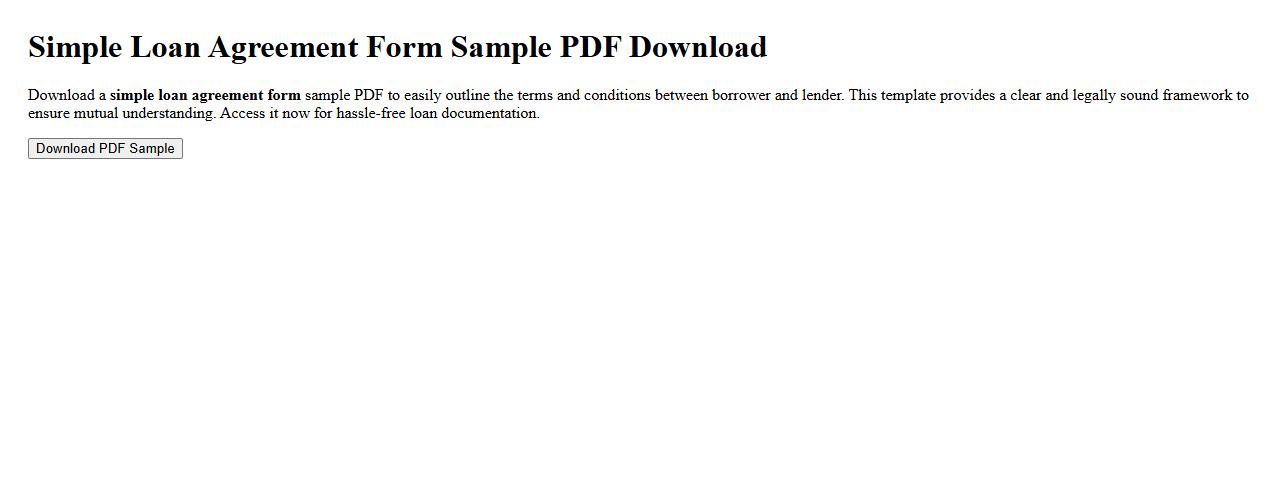 Simple loan agreement form sample PDF download image preview