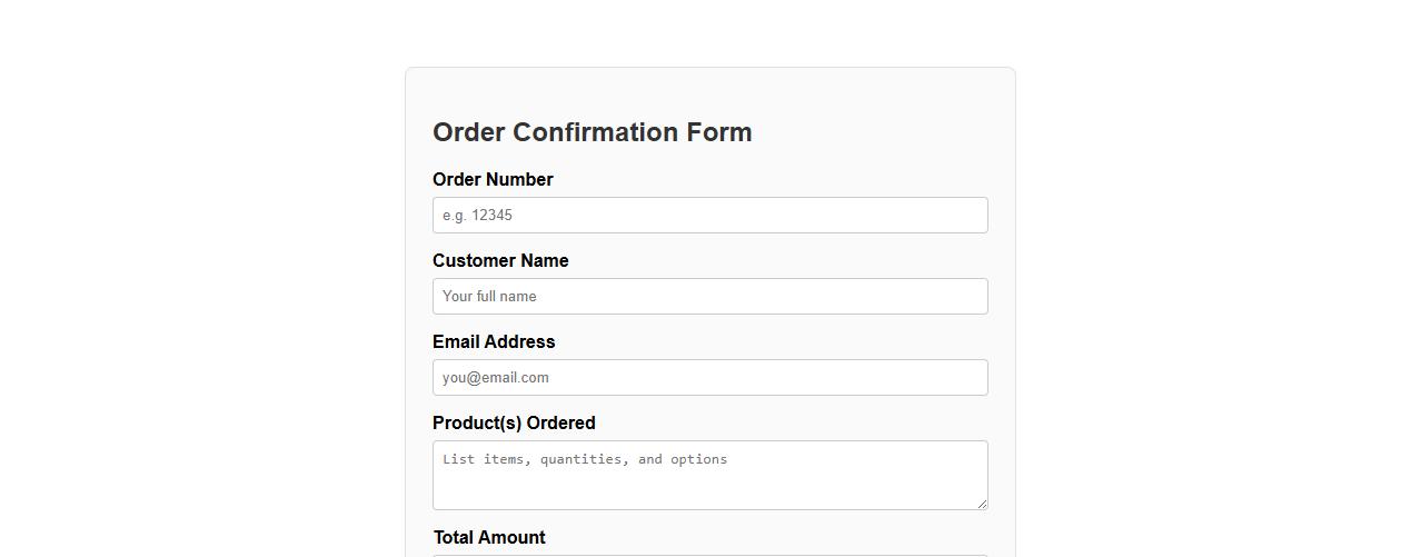 simple order confirmation form sample for online stores image preview