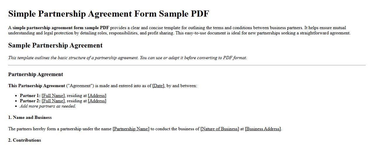 simple partnership agreement form sample PDF image preview