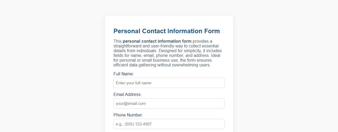Simple personal contact information form sample image preview