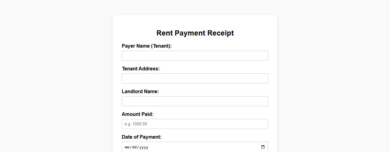 Simple receipt form sample for rent payment image preview