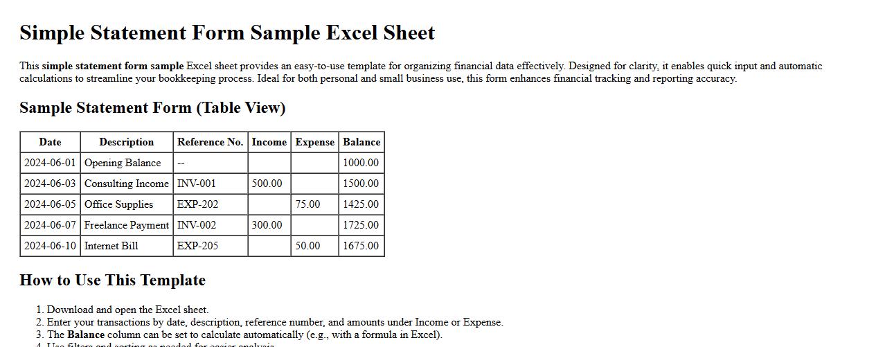 simple statement form sample excel sheet image preview