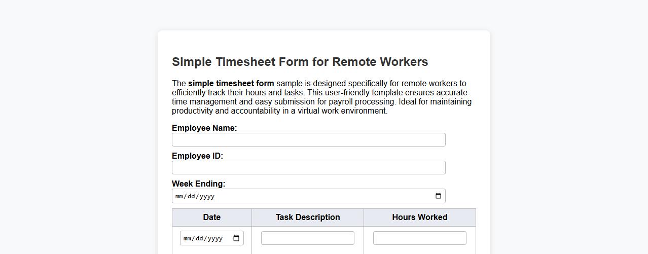 simple timesheet form sample for remote workers image preview