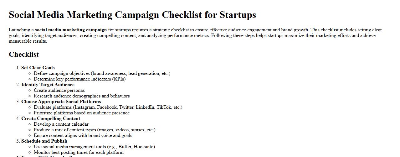 Social media marketing campaign checklist for startups image preview