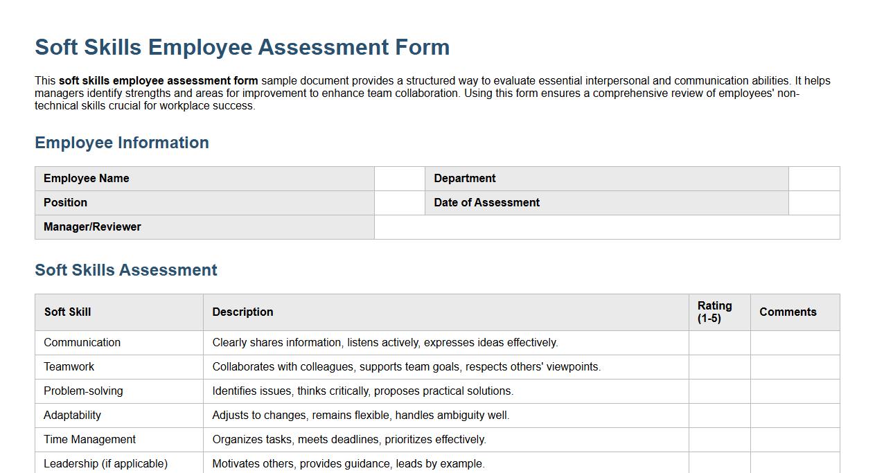 soft skills employee assessment form sample doc image preview