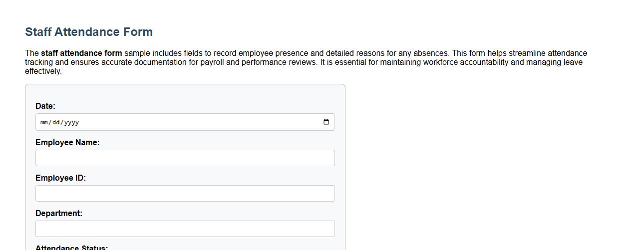 Staff attendance form sample with reason for absence image preview