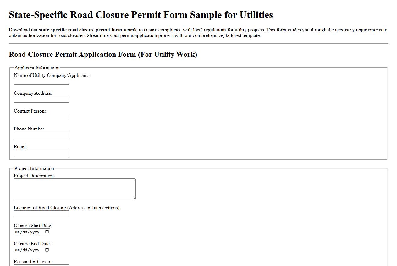 state-specific road closure permit form sample for utilities image preview