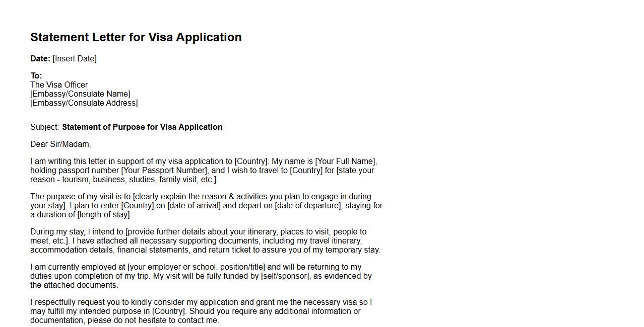 Statement letter template for visa application image preview