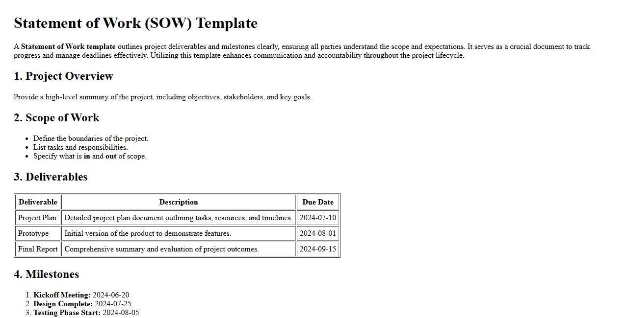 Statement of work template including deliverables and milestones image preview