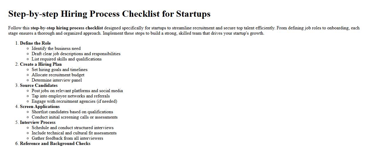 Step-by-step hiring process checklist for startups image preview