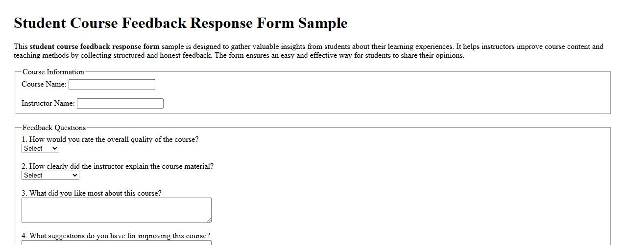 Student course feedback response form sample image preview