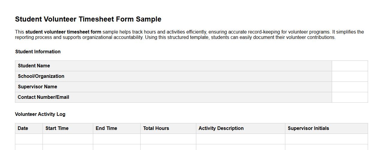 student volunteer timesheet form sample image preview