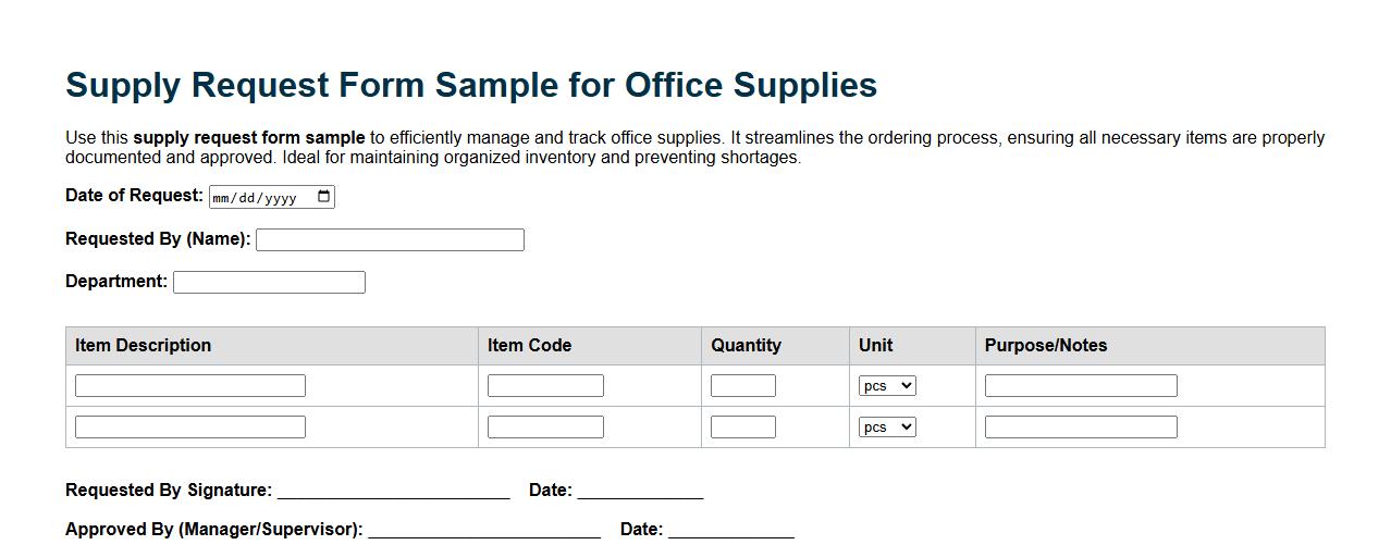 supply request form sample for office supplies image preview