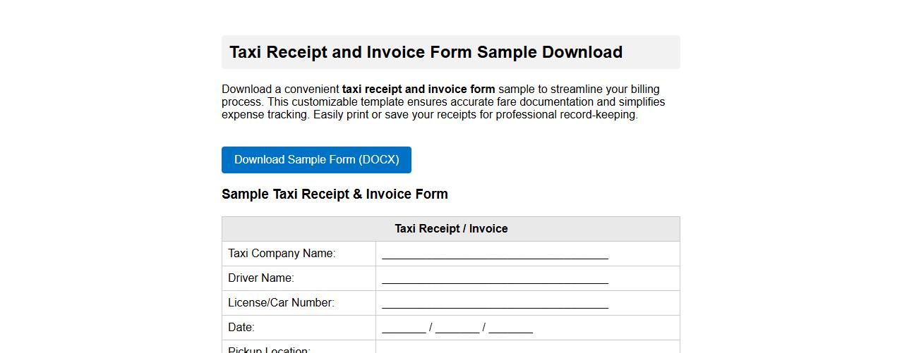 taxi receipt and invoice form sample download image preview