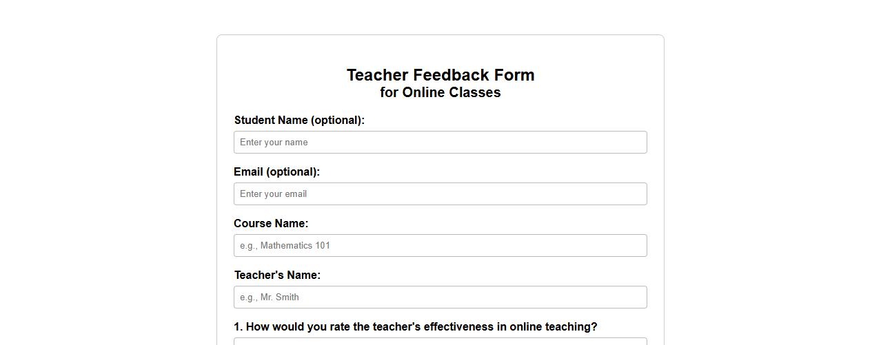 teacher feedback form sample for online classes image preview