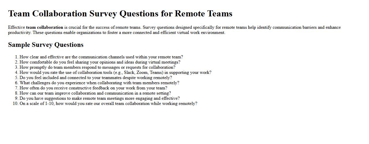 Team collaboration survey questions for remote teams image preview