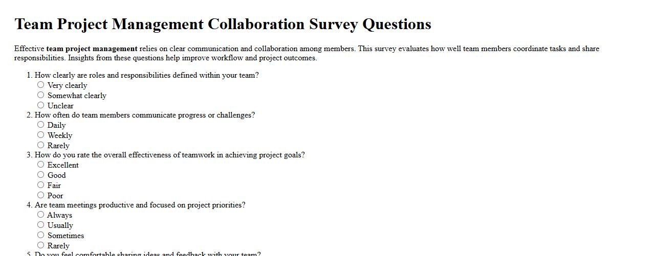 Team project management collaboration survey questions image preview