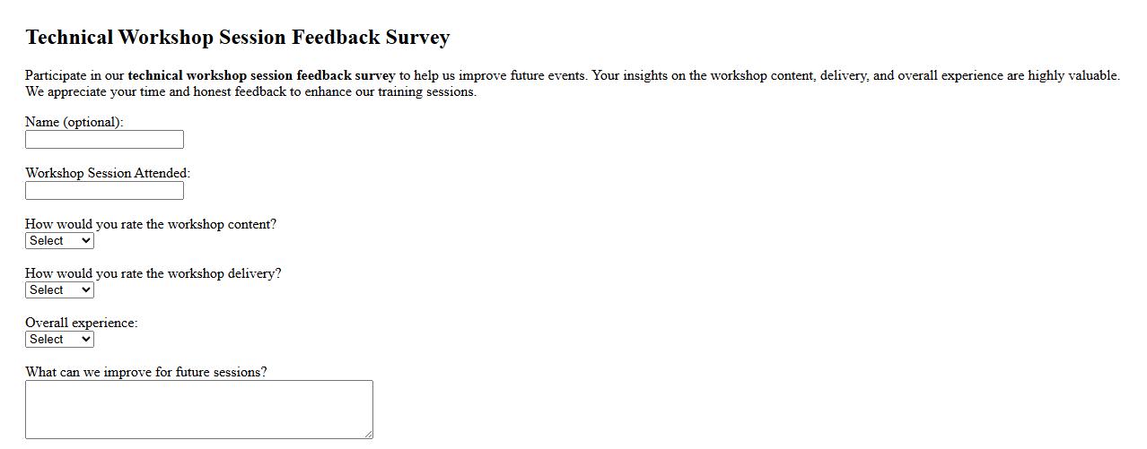 technical workshop session feedback survey image preview