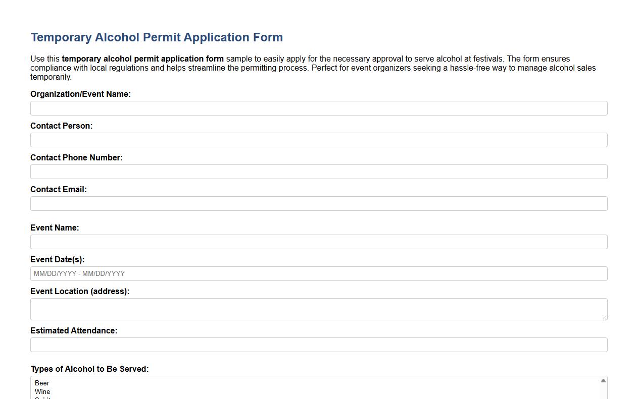 temporary alcohol permit application form sample for festivals image preview