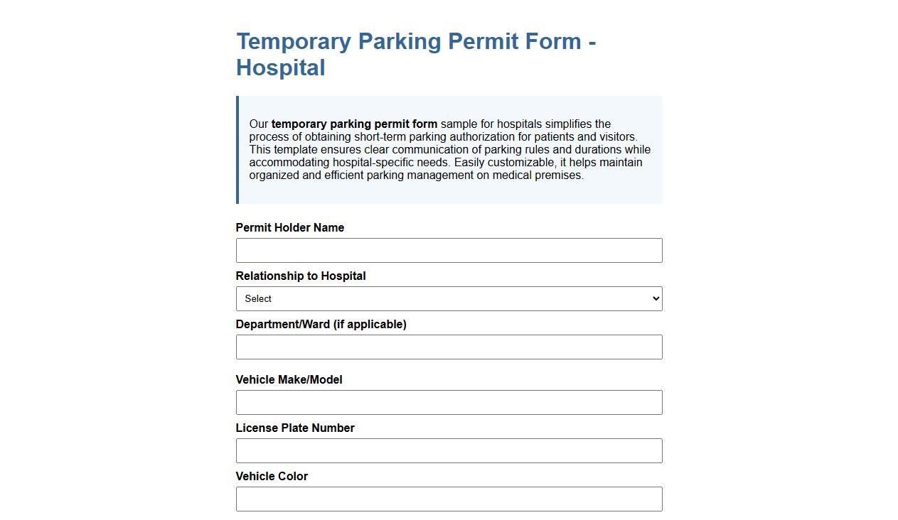 Temporary parking permit form sample for hospitals image preview