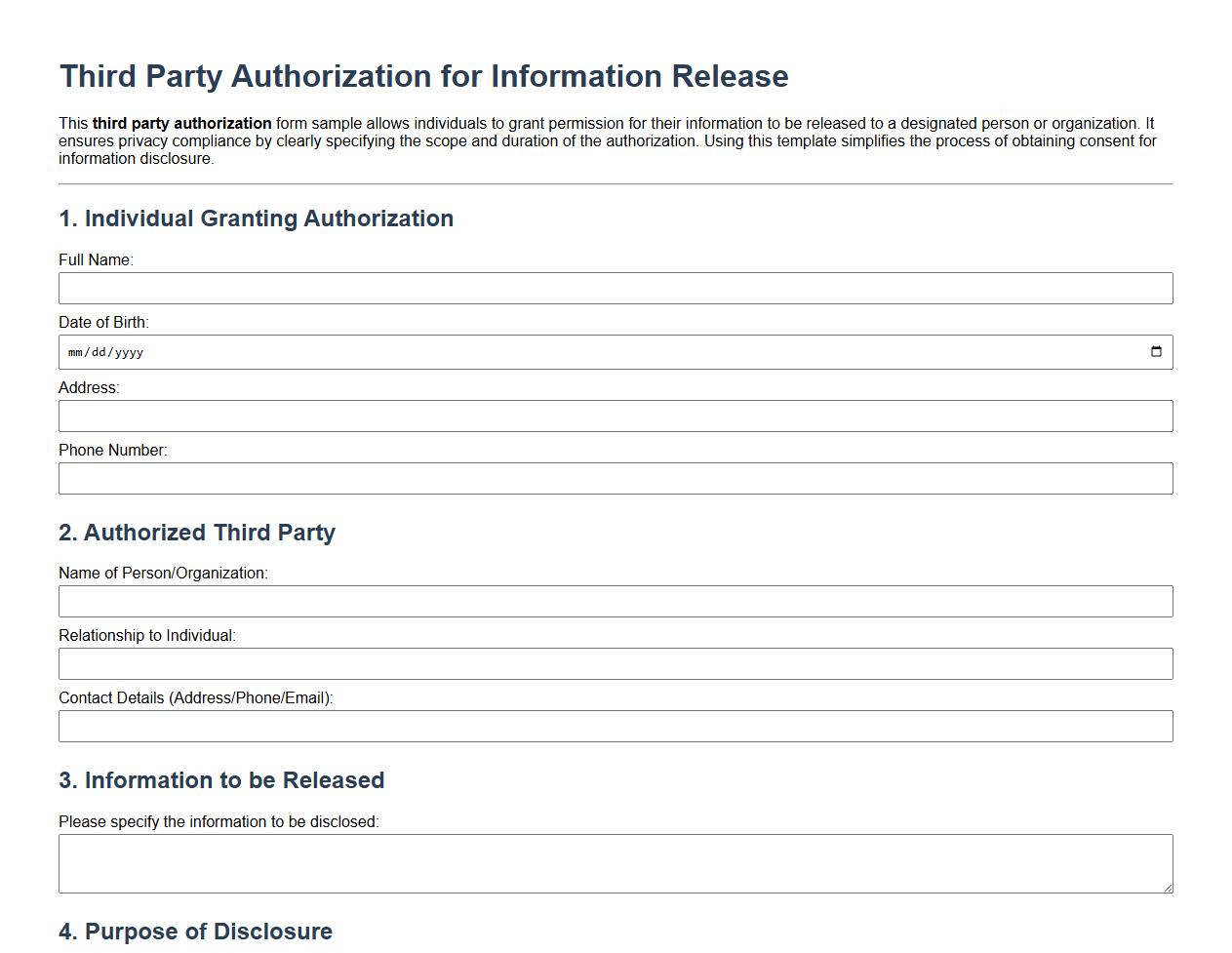 Third party authorization for information release form sample image preview