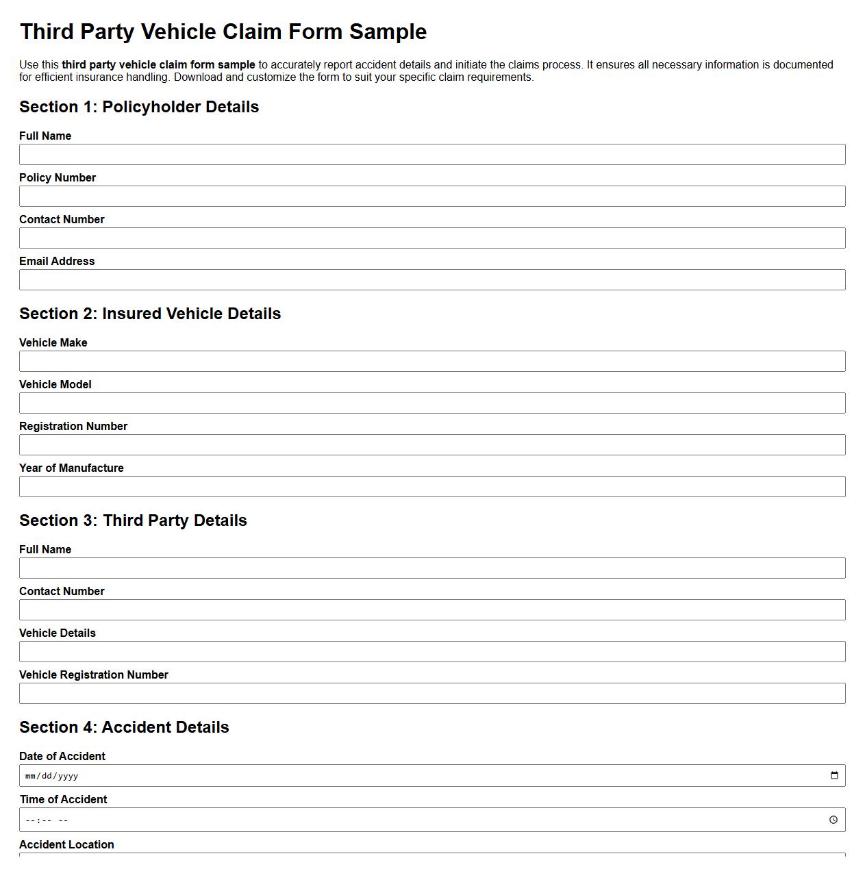 third party vehicle claim form sample image preview