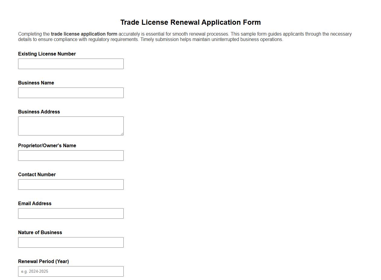 trade license application form sample for renewal purposes image preview