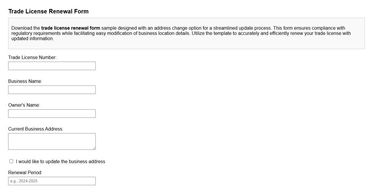 Trade license renewal form sample with address change option image preview