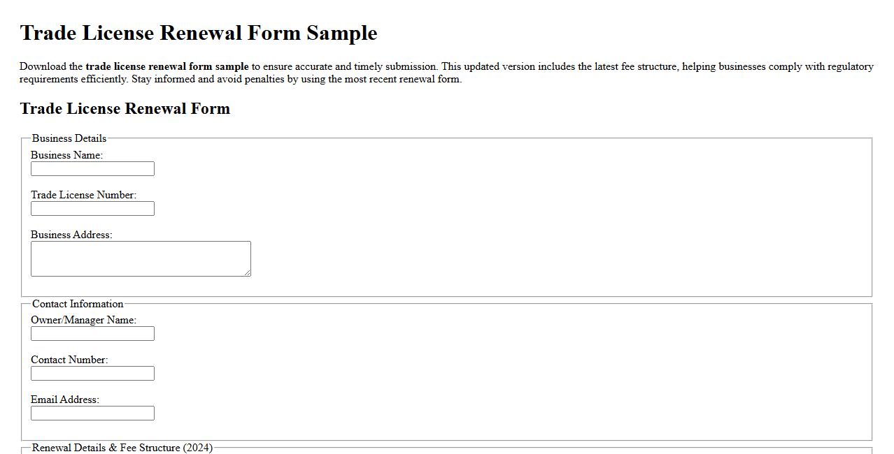 Trade license renewal form sample with updated fee structure image preview