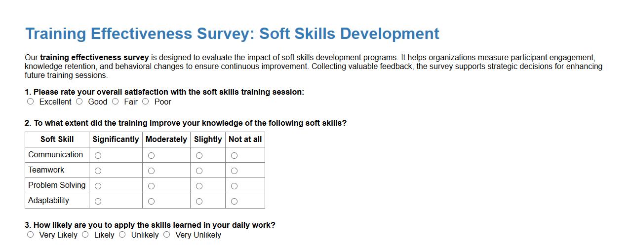 training effectiveness survey for soft skills development image preview