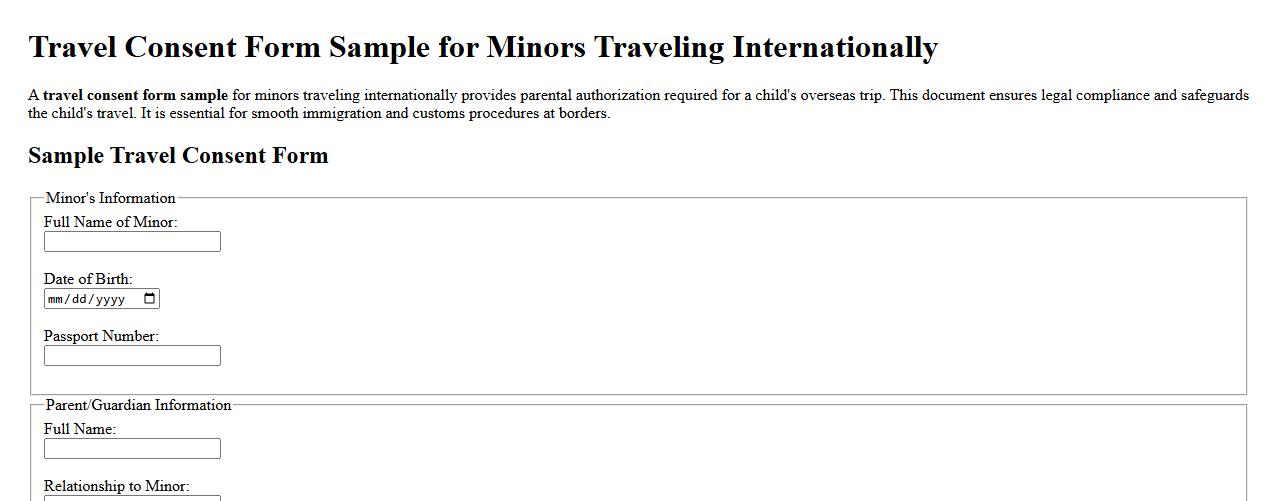Travel consent form sample for minors traveling internationally image preview