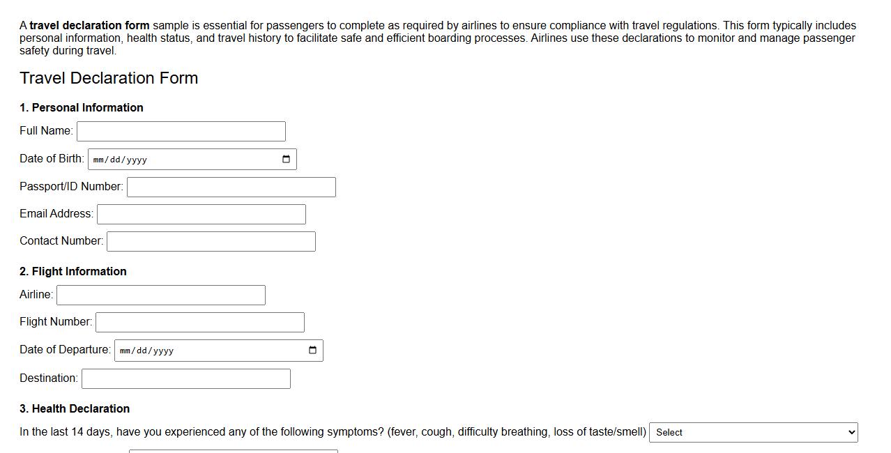 travel declaration form sample required by airlines image preview