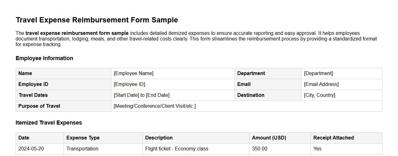 travel expense reimbursement form sample with itemized expenses image preview