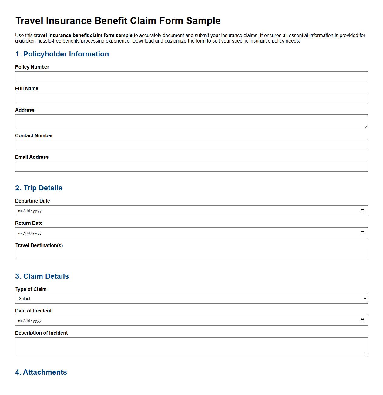 travel insurance benefit claim form sample image preview