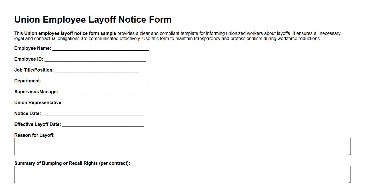 Union employee layoff notice form sample image preview
