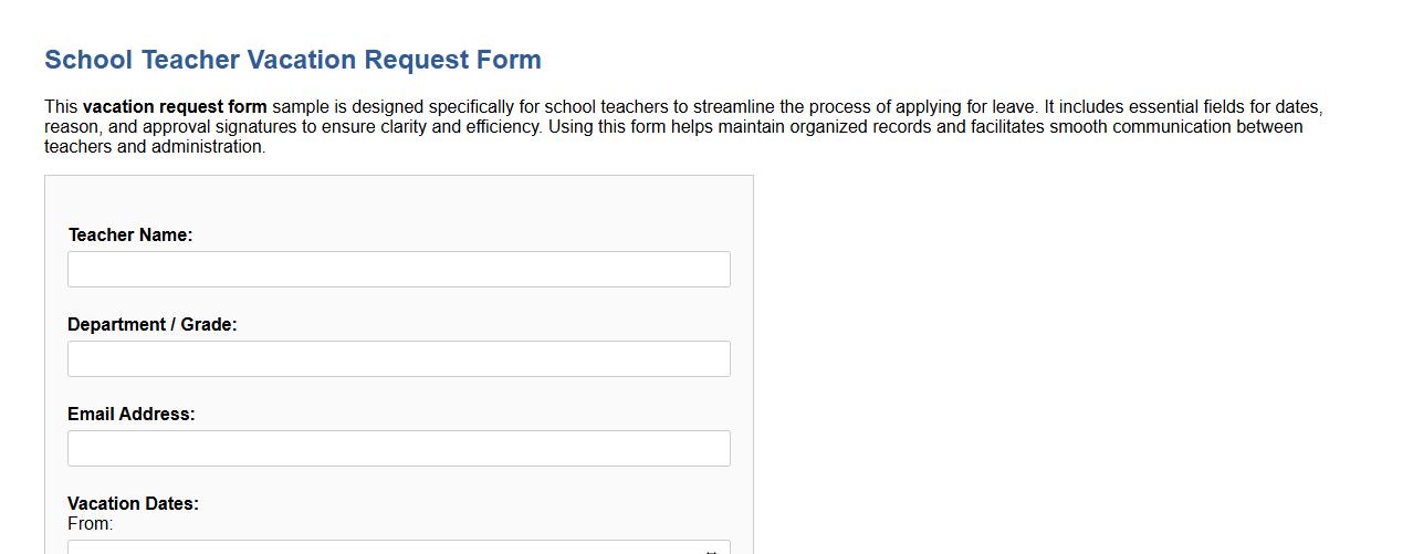 Vacation request form sample for school teachers image preview