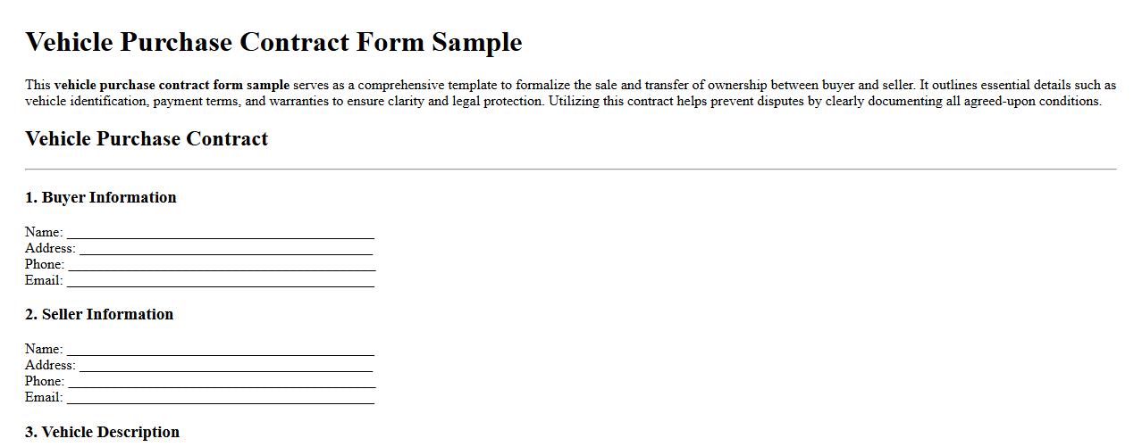 Vehicle purchase contract form sample image preview