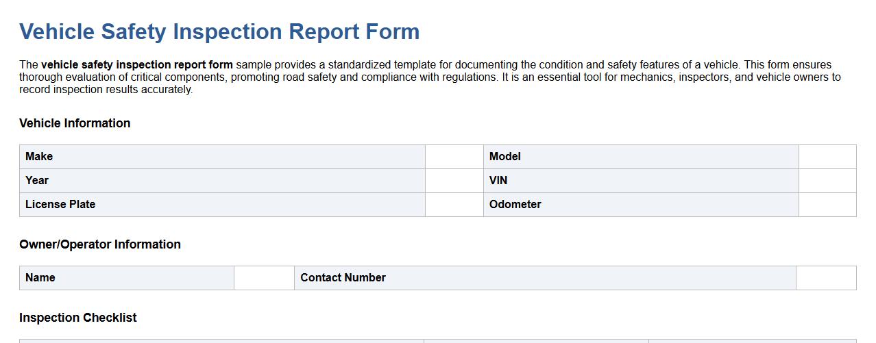 Vehicle safety inspection report form sample image preview