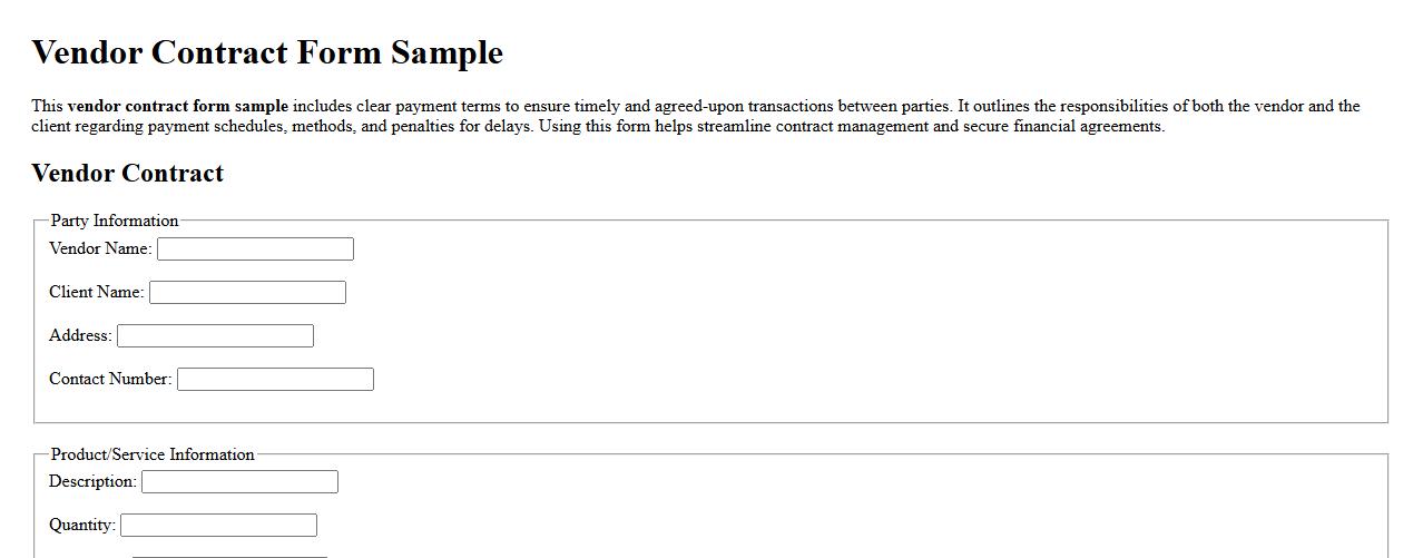 vendor contract form sample with payment terms image preview