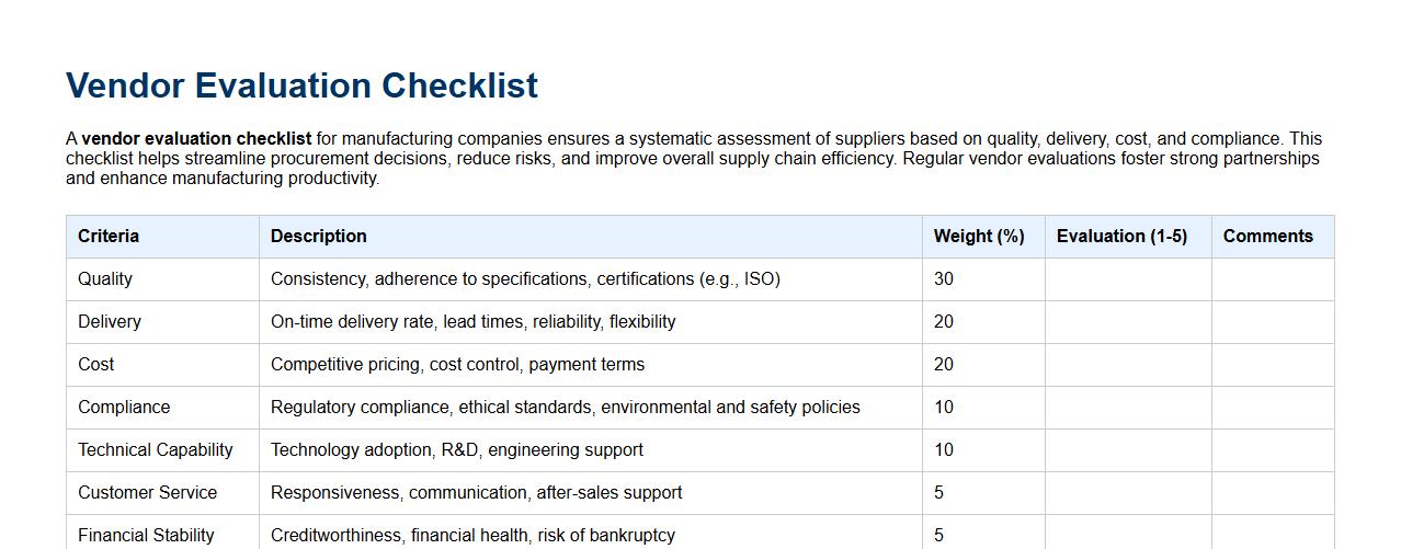 vendor evaluation checklist for manufacturing companies image preview