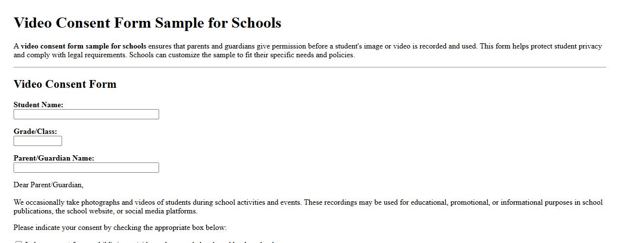 Video consent form sample for schools image preview