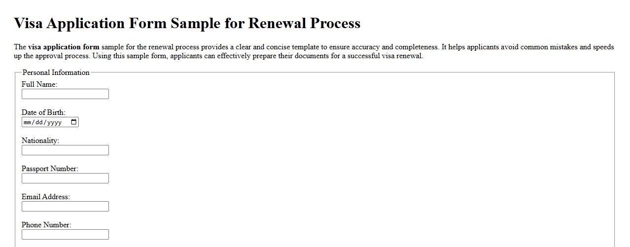 Visa application form sample for renewal process image preview