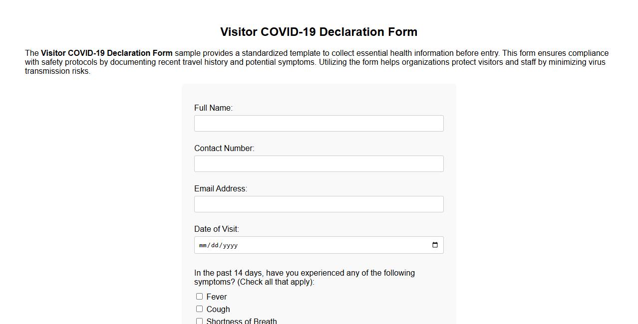 visitor covid-19 declaration form sample image preview