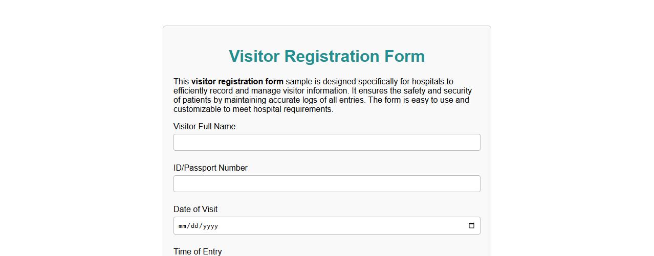 Visitor registration form sample for hospitals image preview