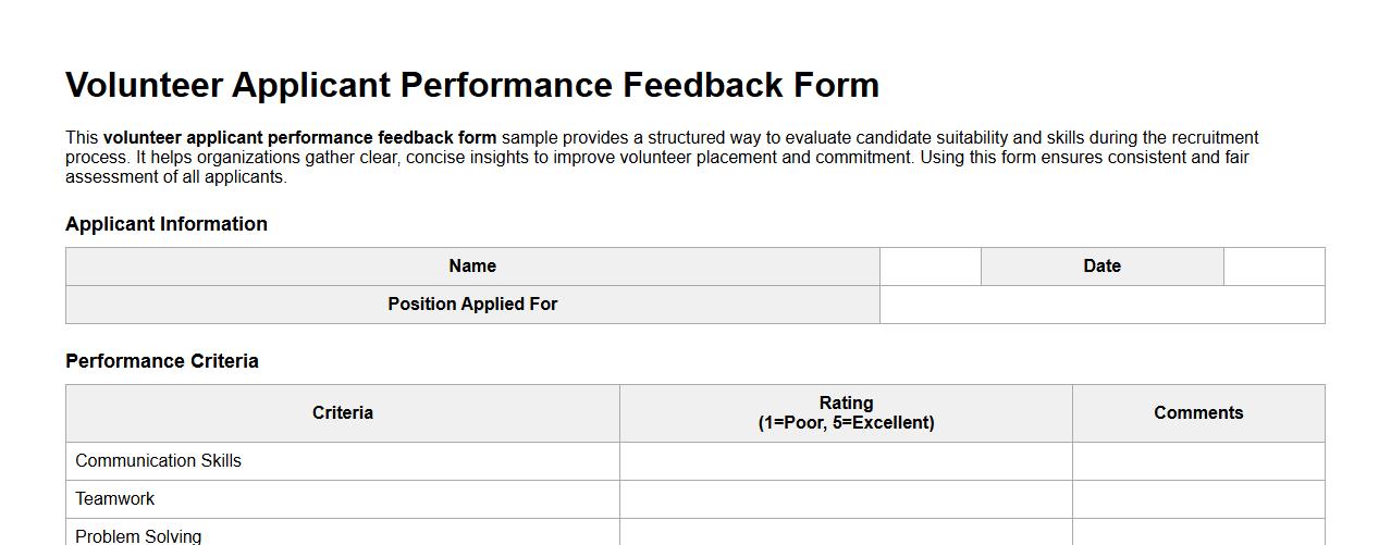 Volunteer applicant performance feedback form sample image preview