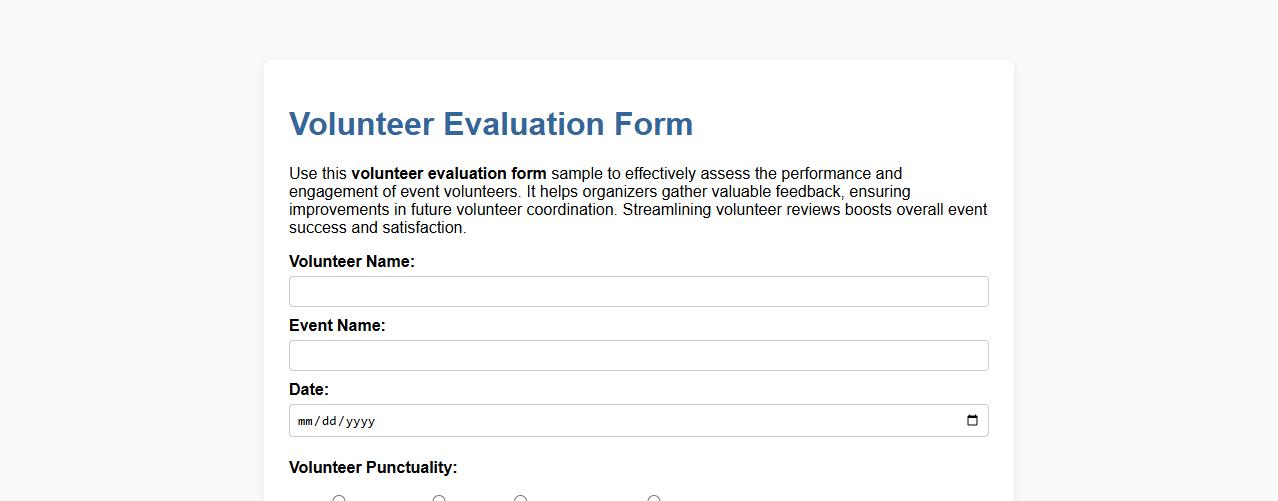 Volunteer evaluation form sample for event volunteers image preview