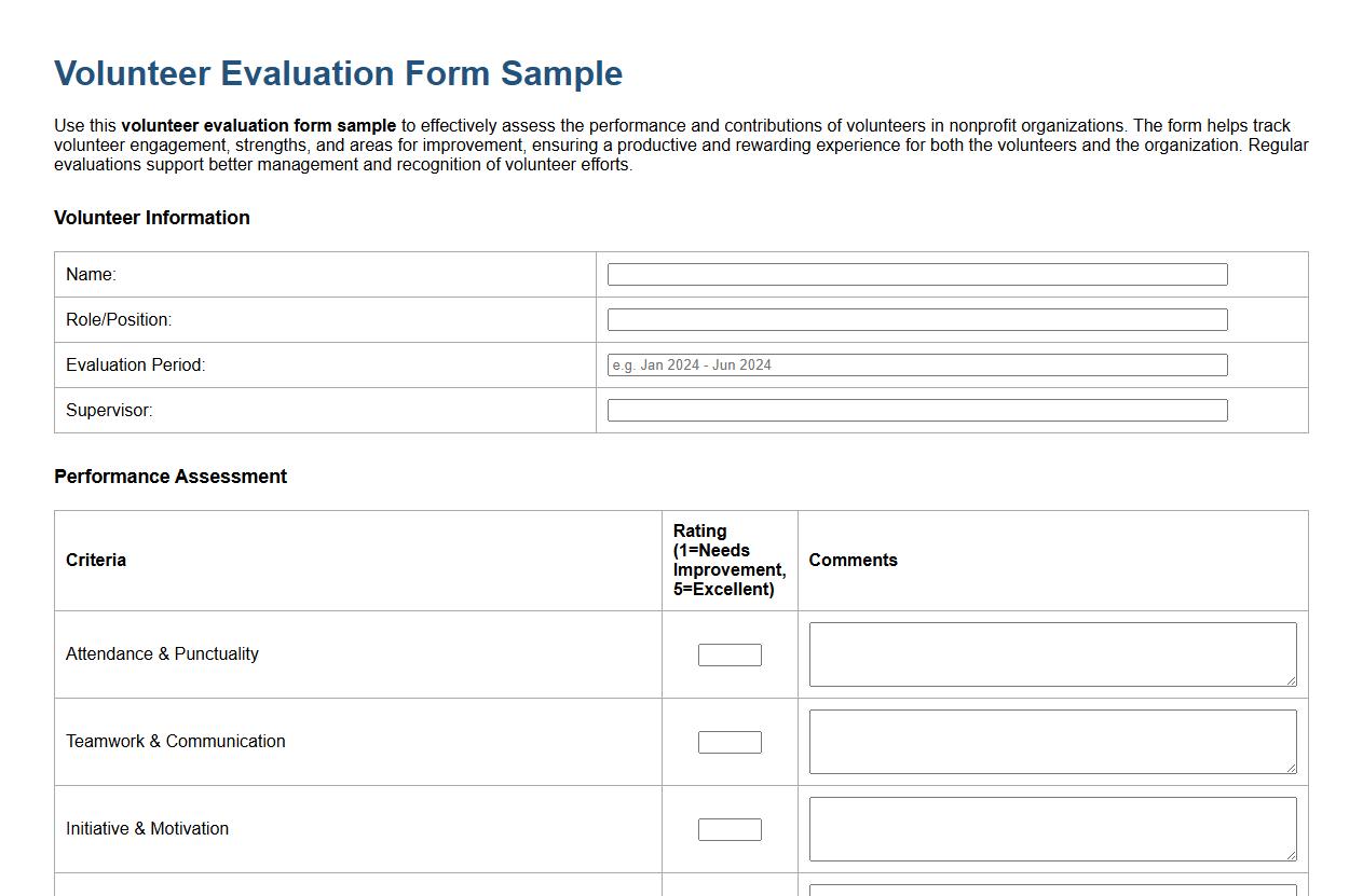 Volunteer evaluation form sample for nonprofit organizations image preview
