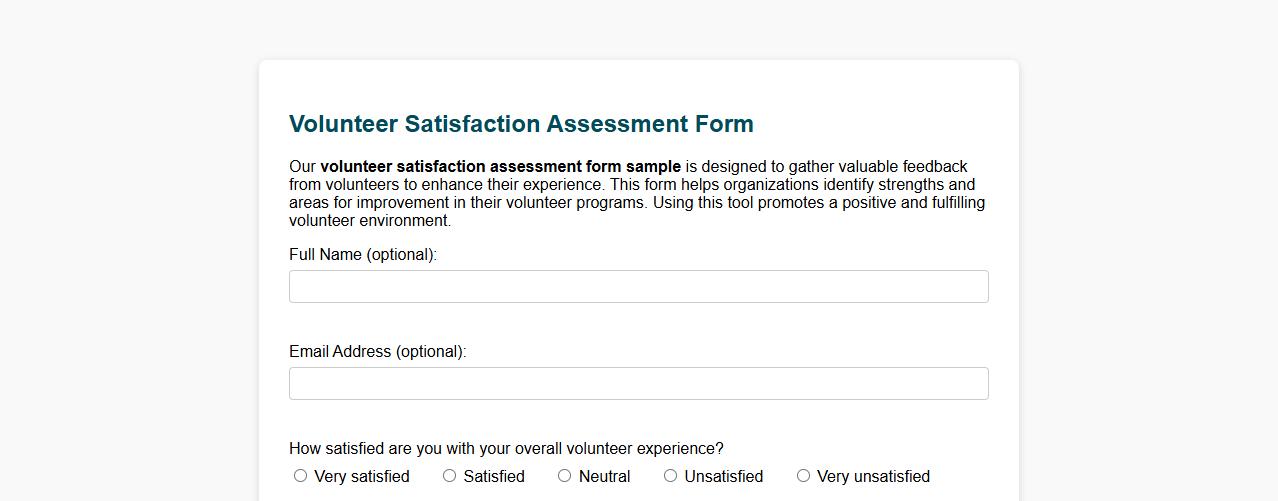 Volunteer satisfaction assessment form sample image preview