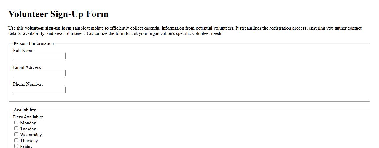 volunteer sign-up form sample template image preview